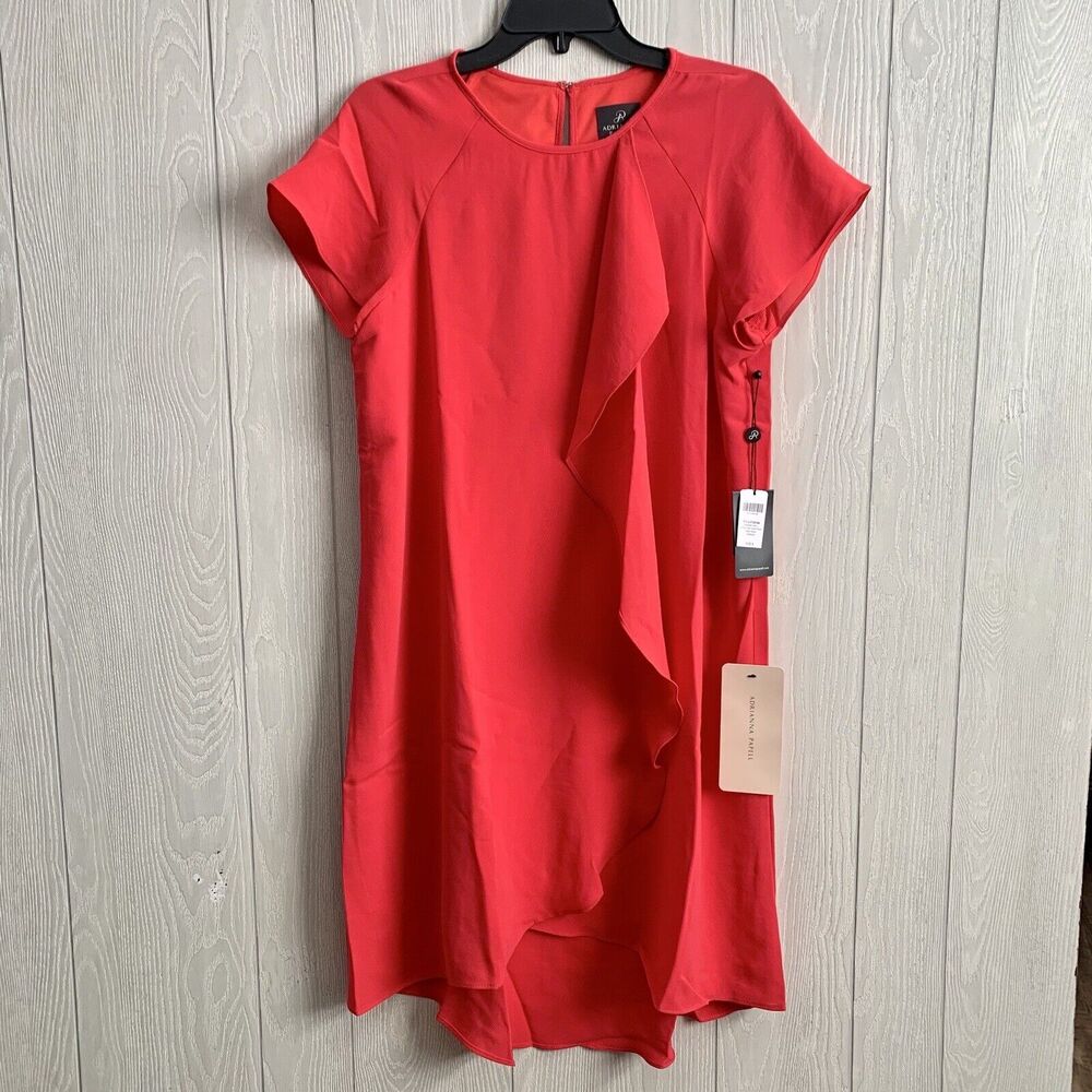 Adrianna Papell Ruffle Front Geranium Red Short Dress Size 8 NWT